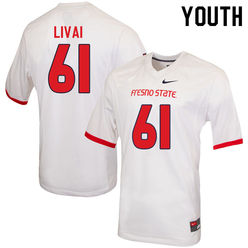 Youth #61 Tilini Livai Fresno State Bulldogs College Football Jerseys Sale-White
